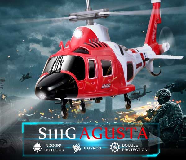 نمای کلی هلیکوپتر S111G که به صورت نیمه جنگی بازی اسکوپ ۶ محوره در حال پرواز است