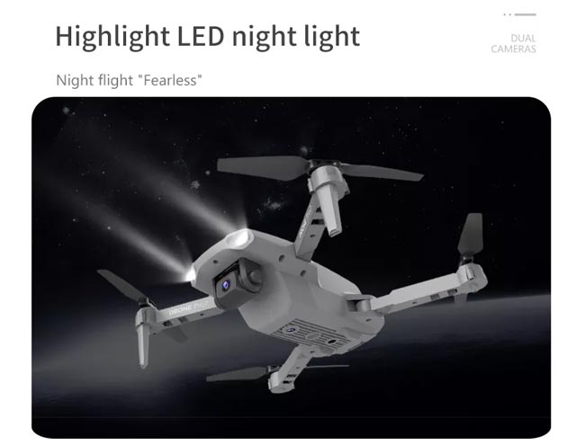 هلیشات E99 pro2 دارای چراغ است و می توانید در شب نیز با آن پرواز کنید