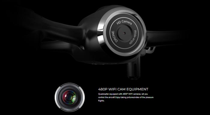 نمای دوربین کوادکوپتر X22sw با کیفیت ۴۸۰ پیکسل که می‌تواند فیلمبرداری و عکسبرداری کند و به صورت زنده ارسال کند