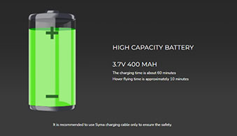 باتری لیتیومی تکسل با ظرفیت ۴۰۰ میلی آمپر توانایی پرواز تا ده دقیقه را به کوادکوپتر شما می دهد و شارژ ۶۰ دقیقه زمان نیاز دارد
