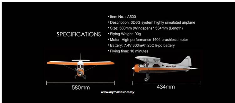 هواپیمای مدل DHC-2 A600 دارای طول بال 580 میلی متر و طول 434 میلی متر است