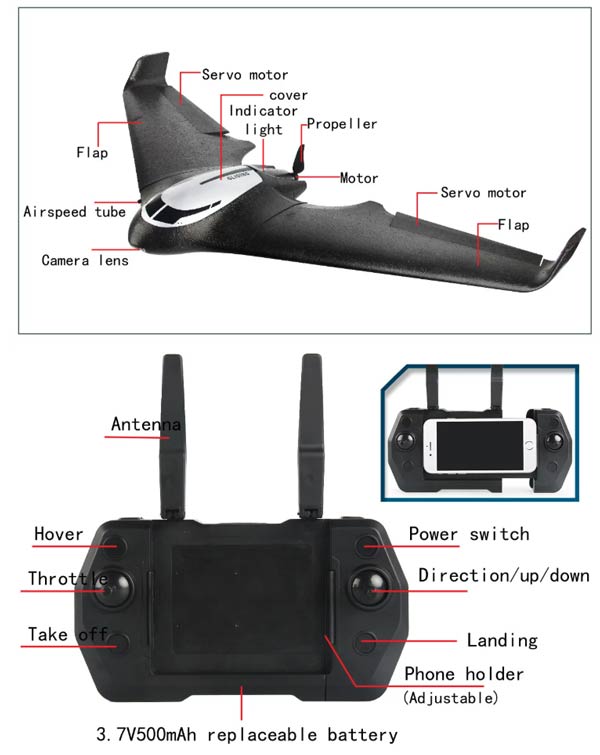 گلایدر دوربین دار 525 RC Glider همراه با GPS و ارسال زنده تصویر