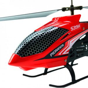 نمای نزدیک‌تر هلیکوپتر کنترلی SYMA-S39H با رنگ مشکی و قرمز و جلوه دوست داشتنی