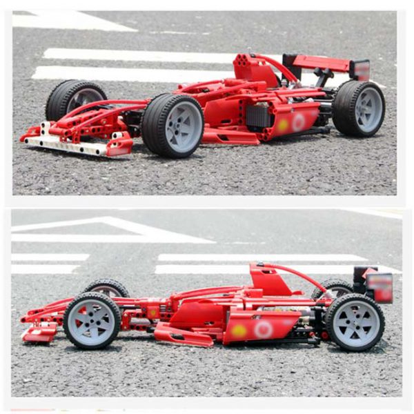 دو نمای مختلف از لگو ساختنی ماشین مسابقه فرمول یک jisi 3334 در پیست مسابقه